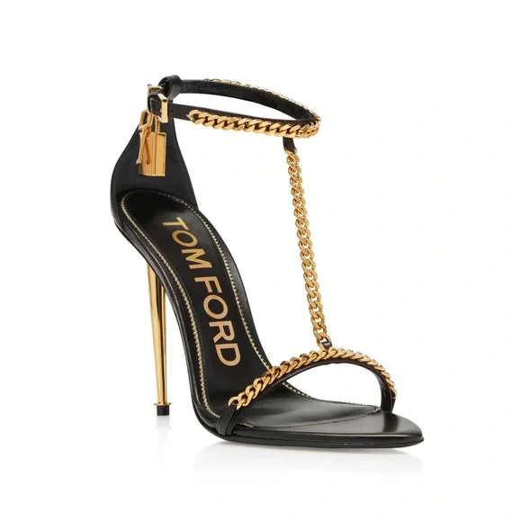 Tom Ford Black and Gold Chain Heels - Picture 12 of 16
